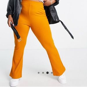 ASOS mustard yellow ribbed kick flare pants